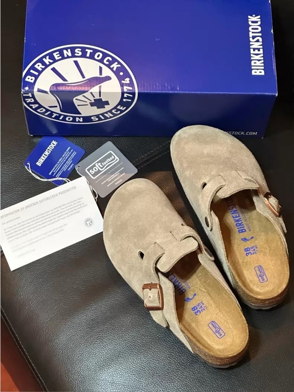 BIRKENSTOCK Boston taupe suede mule clogs